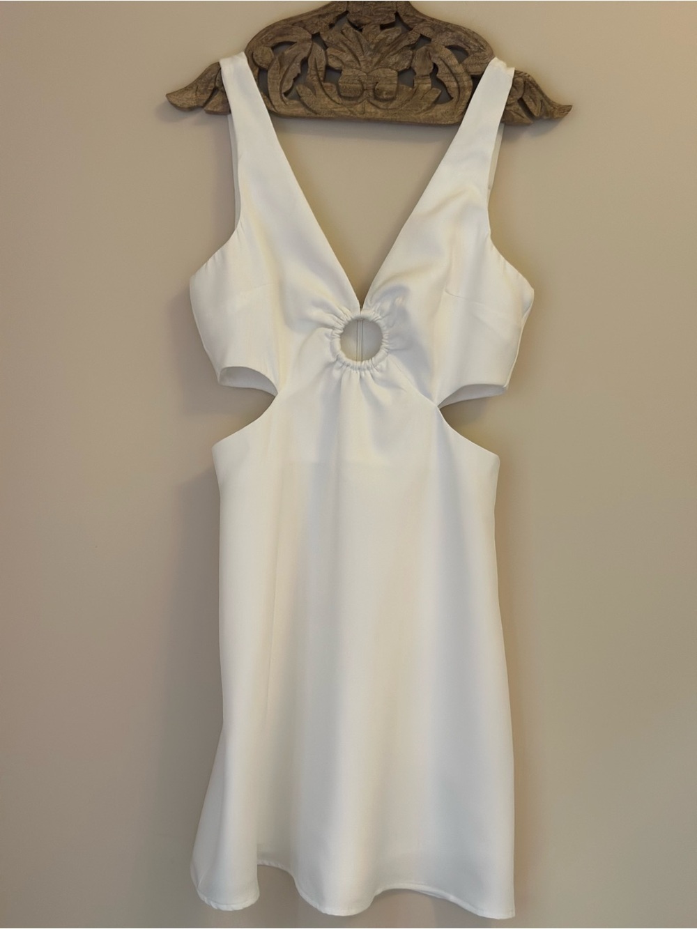 Lush White Ring Cutout V-Neck Mini Dress